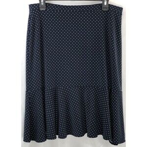George Fit & Flare Skirt L Blue Polka Dot Knee Length 34"W Pin Up Cyber Office